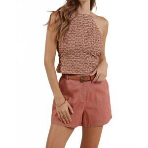 NEW SAGE THE LABEL tan lines open back halter top in terracotta multi